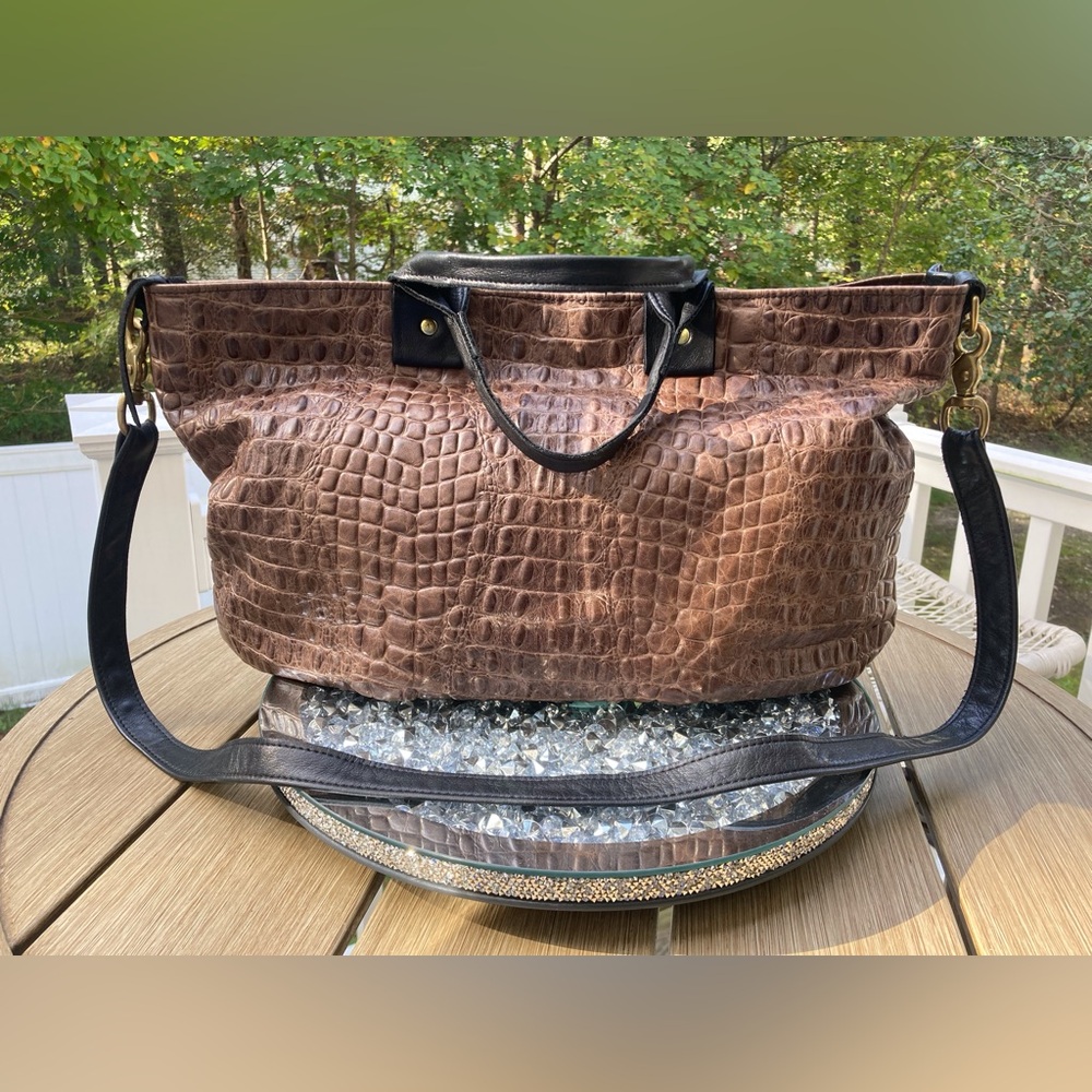 Clare V. Brown Crocodile Embossed Tote Hobo Shoulder Bag Womans Removable Strap - Picture 11 of 16